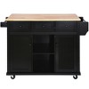 PAGED Dining Room Cabinet with Rubber Wood Drop-Leaf Countertop, Kitchen Island on 5 Wheels Storage Cabinet and 3 Drawers for Dinning Room - 3 of 4