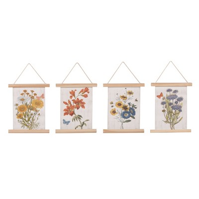Transpac Small Cotton Canvas Floral Decor Set of 4 Spring Home Decorations
