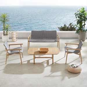 Decksplore 6 Piece Teak Seating Group Outdoor Sectional Set, Indoor-Outdoor Conversation Set L-Shaped Sofa with Dining Table - 1 of 4