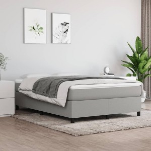 vidaXL Modern Queen Size Box Spring Bed Frame with Light Gray Fabric Upholstery, Engineered Wood - 1 of 4