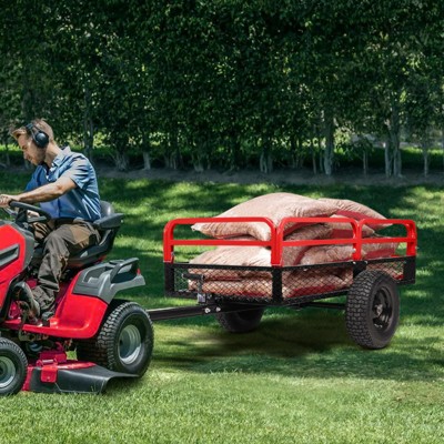 1500 lbs Heavy Duty Steel Dump Cart, 15 Cubic Feet Tow Behind Garden Trailer with Removable Sides, Hand Pull or Foot-Release Dump Cart