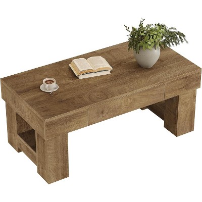 Lantine Coffee Table with Storage Drawer, 47" Farmhouse Wooden Center Cocktail Table with Sturdy Legs for Living Room