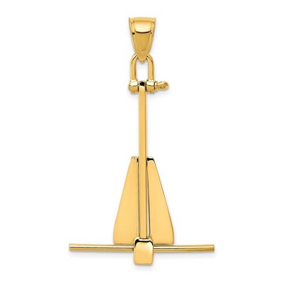 Black Bow Jewelry 14k Yellow Gold 3D Moveable Danforth Anchor Pendant