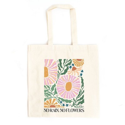 City Creek Prints Boho No Rain No Flowers Canvas Tote Bag - 15x16 - Natural