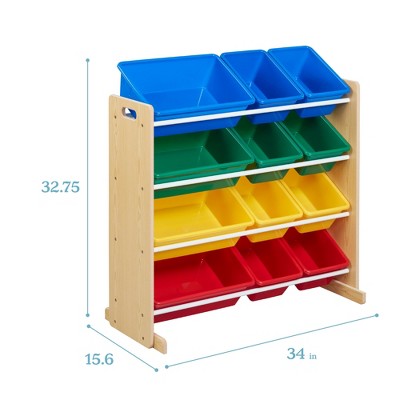 Natural Wood 4-Tier Organizer with Primary Color Bins