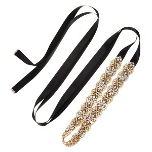 Unique Bargains Handmade Rhinestone Dress Accessories Bridal Belt with Ribbon - 1 of 4