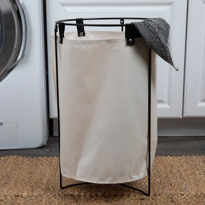 Natural Canvas and Black Metal Frame Laundry Hamper