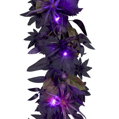 6' Black and Purple Pre-Lit Halloween Garland with LED Lights
