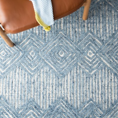 Hand-Tufted Square Wool Rug in Blue and Ivory - 6'x6'