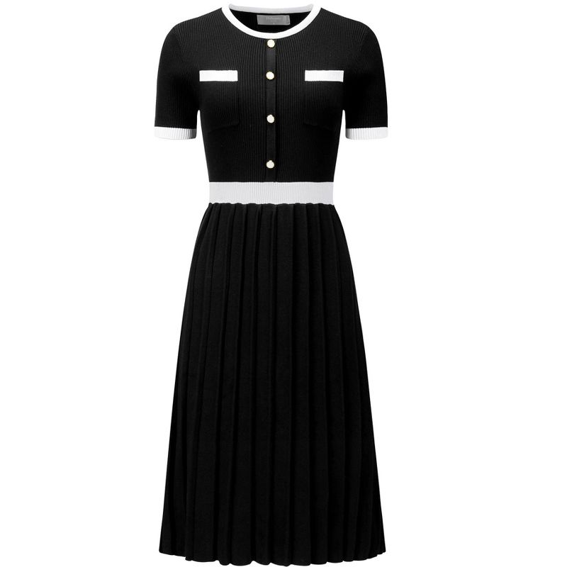 Hobemty Women's Pleated Dress Short Sleeve Sleeveless Knitted Contrast Color Dress, 1 of 5