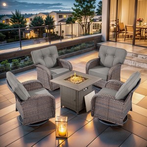 Buenhomino 5 Piece Patio Furniture Set,Wicker Swivel Rocker Patio Chairs Set of 4 with 30'' Fire Pit Table Outdoor Furniture Set - 1 of 4