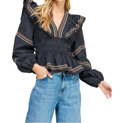 Women's Embroidered Ruffle Top - Strut & Bolt