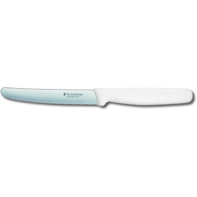 Victorinox Swiss Classic Round Tip Serrated Stainless Steel Steak Knife with White Nylon Handle, 4.25 Inch