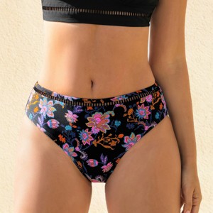 Women's Vibrant Floral Mid-Waisted Bikini Bottoms - Cupshe - 1 of 4
