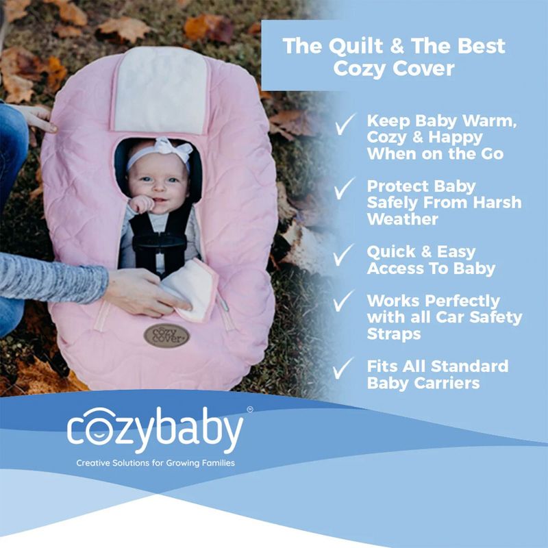 CozyBaby Cozy Cover Quilted Infant Car Seat Insulating Cover with Dual Zippers, Face Shield, and Elastic Edge for Travel During Winter Months, Black, 5 of 7