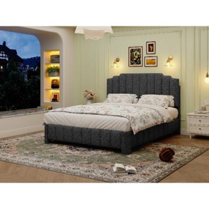 Boucle Bed Frame with Adjustable Headboard, Upholstered Platform Bed Frame, Solid Wood Slats, No Box Spring Needed - 1 of 4