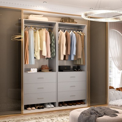 Aheaplus 24'' Freestanding Closet Organizer System with Hanging Rods and Drawers