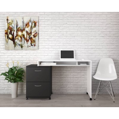 2pc Essentials Home Office Set with 2 Drawer File Cabinet White/Black - Nexera