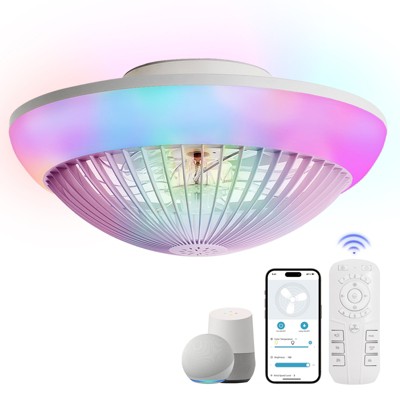 15" Bladeless Ceiling Fan with RGB Light Remote Smart LED Ceiling Fans with App Control, Modern Dimmable Light Ceiling Fan for Bedroom Living Room