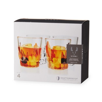 Viski Shatterproof Clear Acrylic Double Old Fashioned Glasses Set of 4
