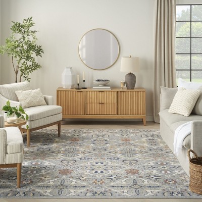 Gray Floral Synthetic 6' x 9' Rectangular Area Rug