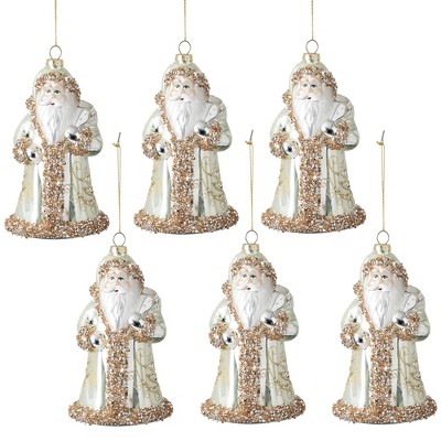 Sullivans Set of 6 Santa Ornament Kit 6.25"H Gold and White