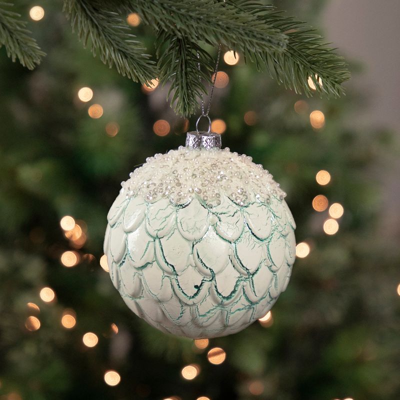 Northlight 4" Blue and White Textured Glass Ball Christmas Ornament, 2 of 4