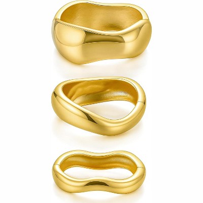 Chunky Gold Bangle Bracelets for Women - Set of 3 Dainty 14k Gold Plated Cuff Stackable Bangles, Alloy Fashion Jewelry Gifts