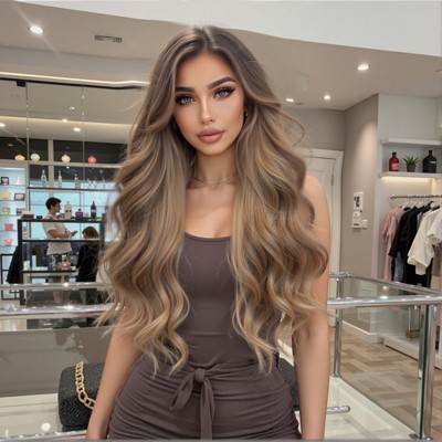 Jessie's Wig 26 Inch Ombre Grey Highlight Long Wavy Wig 13x3.5 Lace 1 Pc/Pack