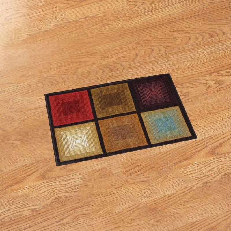 Collections Etc Optic Squares Skid-Resistant and Nonslip Accent Rug with Burnished Autumn Red, Brown and Beige, 2 of 3