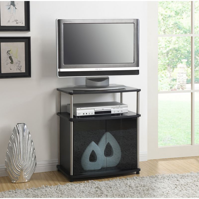 Designs2Go TV Stand for TVs up to 25" with Black Glass Storage Cabinet and Shelf - Breighton Home, 3 of 4