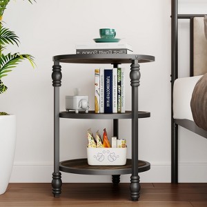 3-Tier Industrial Round Side Table: Wood & Metal Coffee/Sofa Table for Living Room & Bedroom - 1 of 4