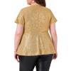 Agnes Orinda Women's Plus Size Sequin Metallic Faux Wrap V Neck Short Sleeve Glitter Party Peplum Blouses - 4 of 4