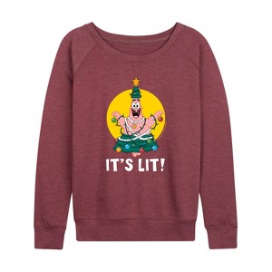 Women's - SpongeBob SquarePants - Patrick It's Lit Lightweight French Terry Wide Neck Long Sleeve Shirt - 1 of 4