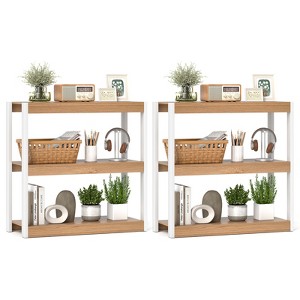 Tangkula 2 PCS 3 Tier Bookshelf Wooden Bookcase w/ Dual Anti-Tipping Kits Open Shelving Unit Natural & White - 1 of 4