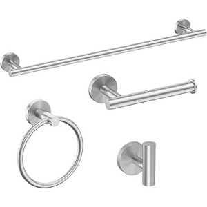 Brushed Nickel Bathroom Hardware Set, Modern 24-Inch Towel Bar Set Wall Mounted, SUS304 Stainless Steel Bathroom Hardware Set, 4-Piece - 1 of 4