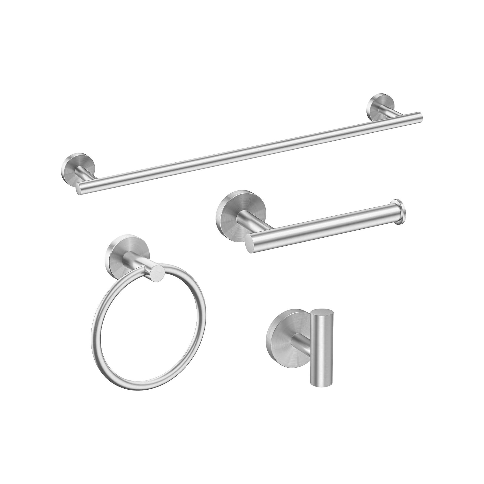 Brushed Nickel Bathroom Hardware Set, Modern 24-Inch Towel Bar Set Wall Mounted, SUS304 Stainless Steel Bathroom Hardware Set, 4-Piece
