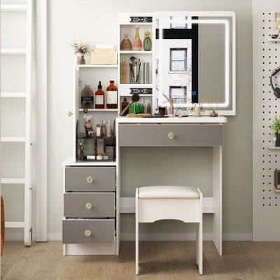 FUFU&GAGA Makeup Vanity Set with Mirror and Stool Makeup Table