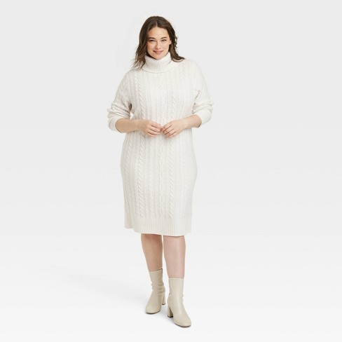 Plus Turtleneck Cable Knit Sweater Dress