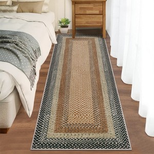 Indoor Modern Machine Washable Geometric Bordered Area Rugs - Soft Non Slip Floor Carpet for Home Office - 1 of 4