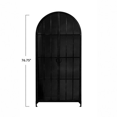 Arched Black Iron and Glass Office Storage Cabinet