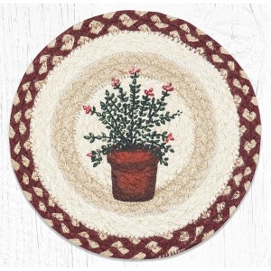 Earth Rugs Round Trivet – Thyme Herb Printed Braided Jute, 10"x10", Rustic Botanical Kitchen Accent - 1 of 3
