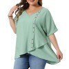 Women's Plus Size V Neck Short Sleeve Button Decor Irregular Hem Summer Casual Blouses - Agnes Orinda - 2 of 4