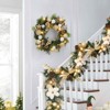 GAOMON 6 FT Pre-lit Christmas Garland with 20 LED Lights, Luxury Gold Magnolia Garlands with Ribbon, Ball Ornaments, Pine Cones - 3 of 4