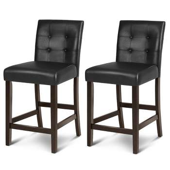 Costway Set of 2 Bar Stools 25inch Counter Height Barstool Pub Chair Rubber Wood Black