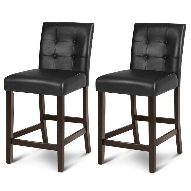 Costway Set of 2 Bar Stools 25inch Counter Height Barstool Pub Chair Rubber Wood Black, 1 of 11