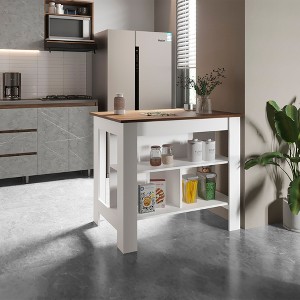 Kitchen Island with Three Shelves and Four Legs - 1 of 4