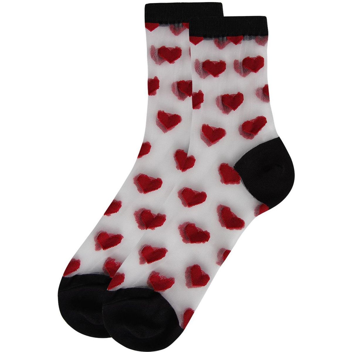 Memoi Women's Hearts Mono Fine Net Semi-Sheer Anklet Sock - thumbnail 3