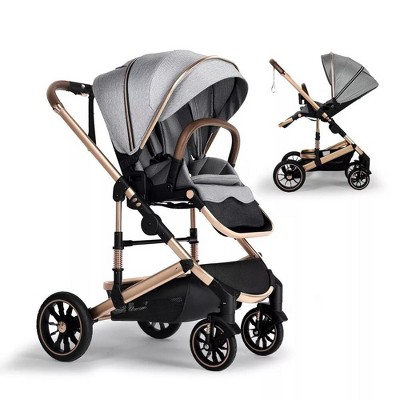 Kinder King Roc 1 Reversible Folding Baby Stroller, High Landscape, Adjustable Canopy, Anti-Shock, 5-Point Harness, Cup Holder