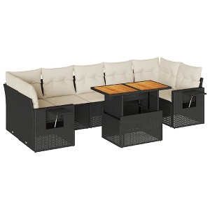 vidaXL Patio Sofa Set with Cushions Modular Sofas and Table 8 Piece Poly Rattan - Black and Cream with Storage - 1 of 4